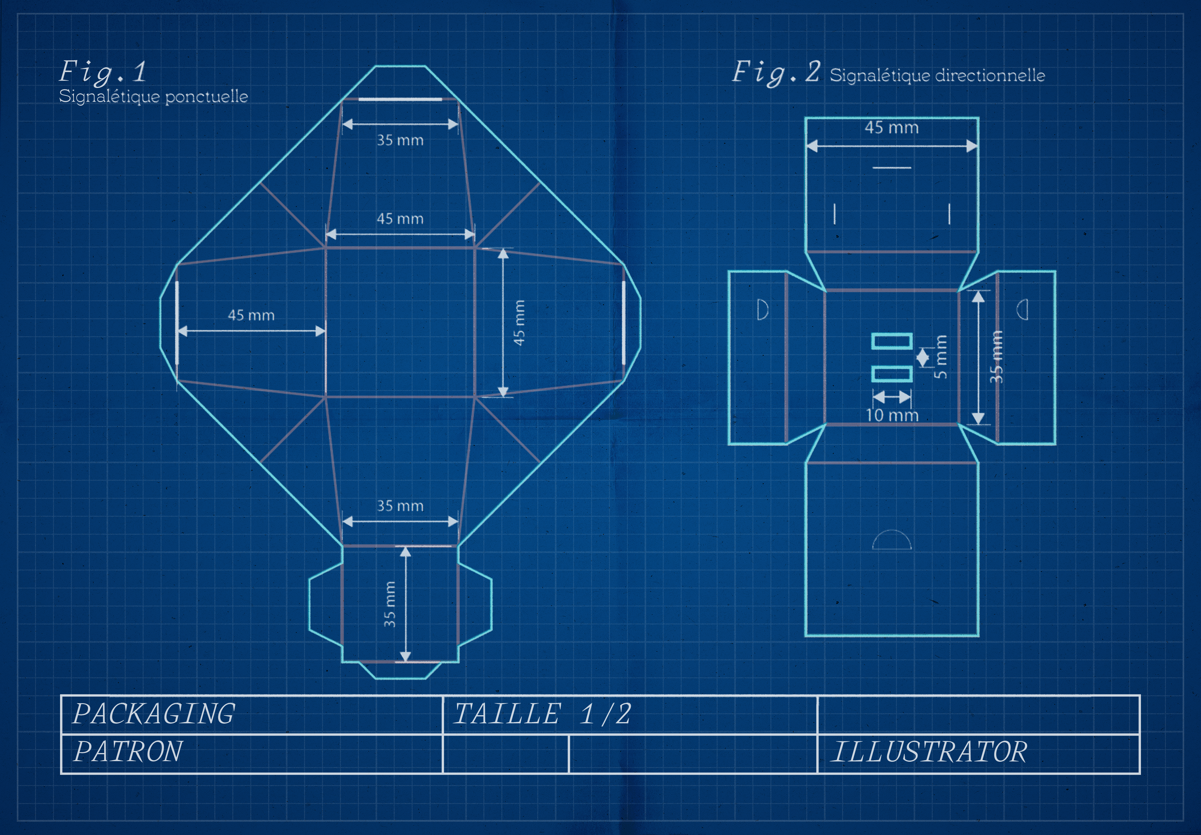 Planche de recherche pour le patron du packaging